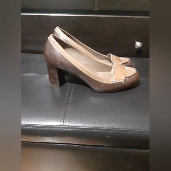 Cole Hann Nike  Womens Leather Upper Highheel Block Pump Brown Tan Size 9B - Picture 5 of 13